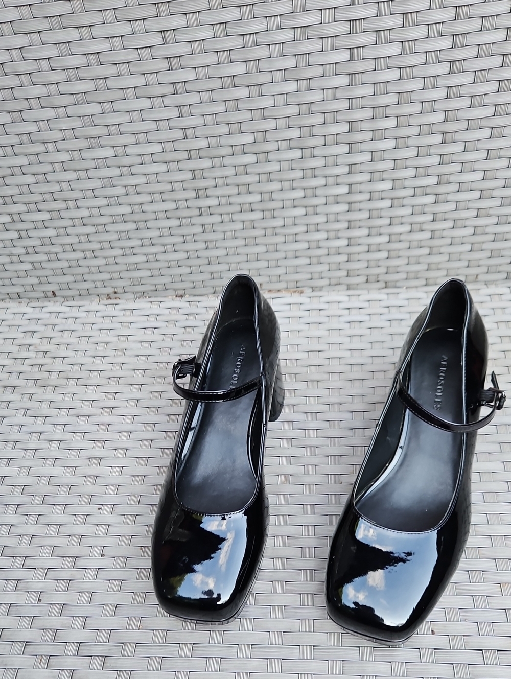 AEROSOLES SHANNON Black Patent  Mary Jane Platform Block Heels  Size 9W - Picture 7 of 17